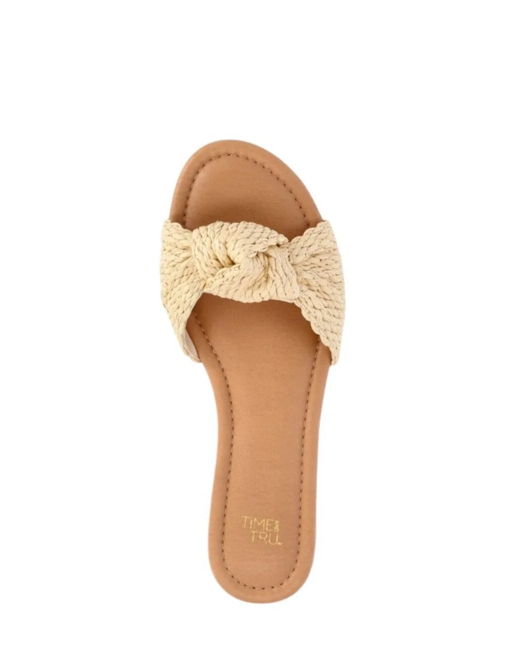 Time and Tru Raffia Knot Slide Sandals Size 6 Natural Woven Flat New NWT